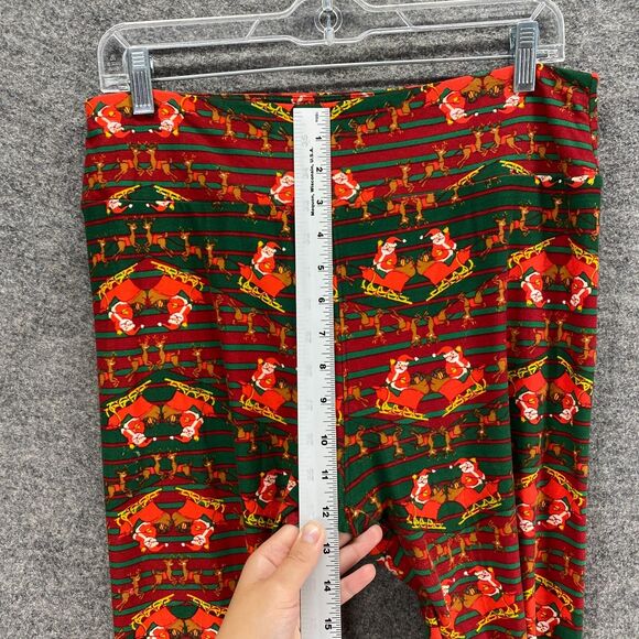 LulaRoe Leggings Women M Medium Red Striped Christmas Print Tall & Curvy Pull On - Picture 6 of 10